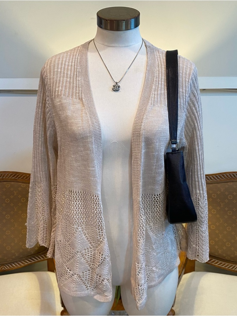 Lauren Michelle Light Beige Open-Front Knit Cardigan, Size XL